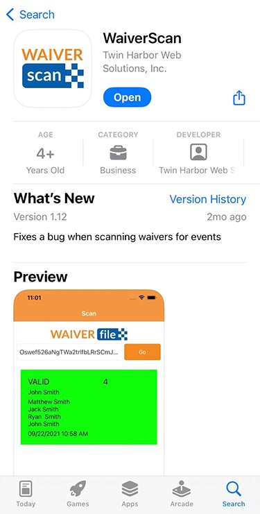 WaiverScan for Apple iOS Devices
